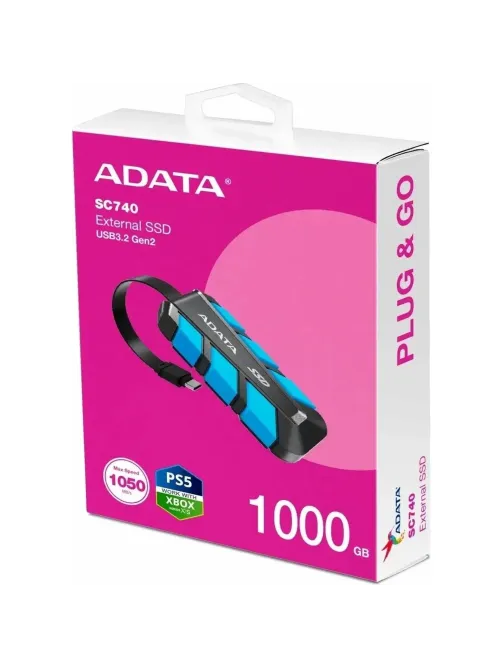 Портативный SSD ADATA 1TB SC740 USB 3.2 G2 Type-C[R/W -1050/1000 MB/s]син