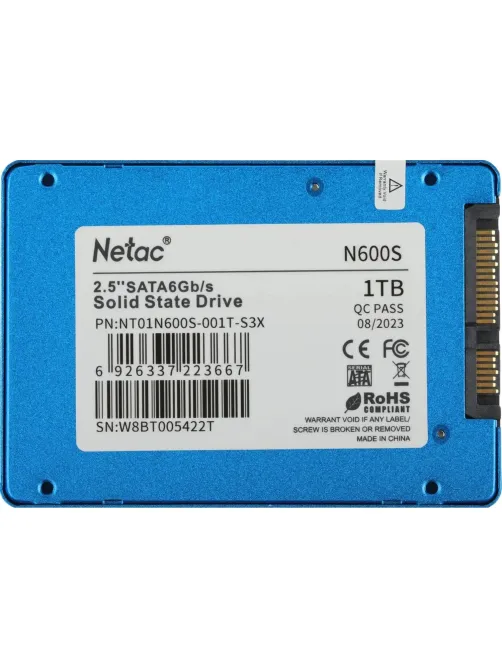 SSD накопитель Netac SSD N600S 1TB 2.5 SATA 3D NAND,(NT01N600S-001T-S3X)