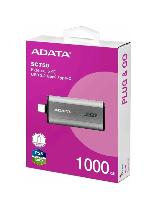 Портативный SSD ADATA 1TB SC750 USB 3.2 G2 Type-C[R/W -1050/1000 MB/s]сер