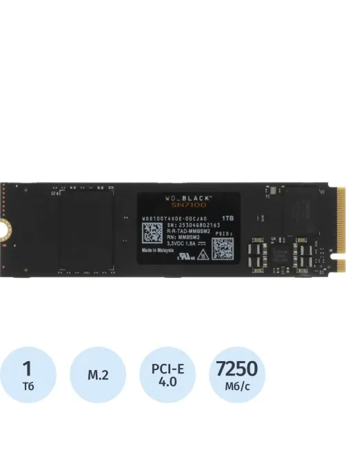 SSD накопитель WD Black SN7100 1ТБ, M.2, PCIe4x4, NVMe, M.2 (wds100t4x0e)