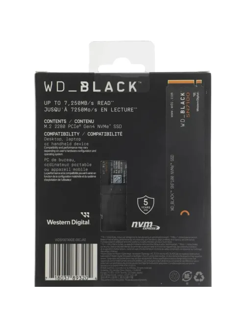 SSD накопитель WD Black SN7100 1ТБ, M.2, PCIe4x4, NVMe, M.2 (wds100t4x0e)