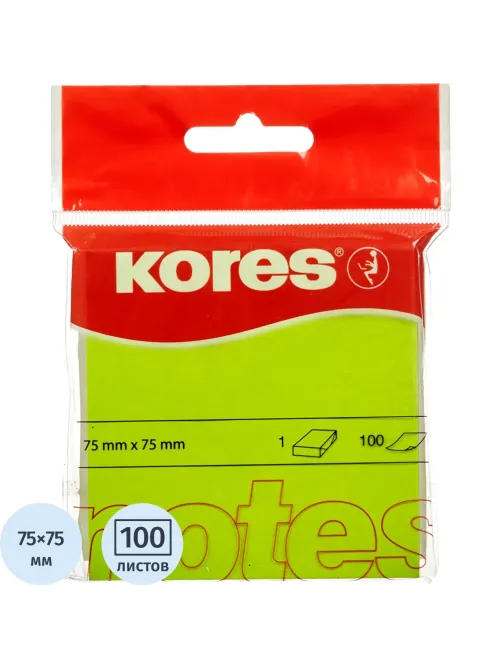 Стикеры Kores бум.для зам.75х75 неон. зеленая100л'47075(47077/47075)/47093