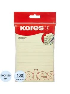 Стикеры Kores бум.для зам. 100х150 желтая 100л. линейка '46510