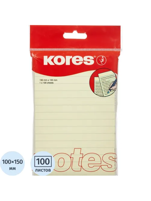 Стикеры Kores бум.для зам. 100х150 желтая 100л. линейка '46510