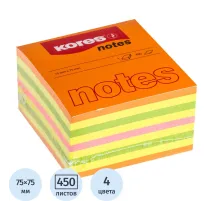 Стикеры Kores бум.для зам. 75х75 неон. гамма 4цв. 450л. 48465