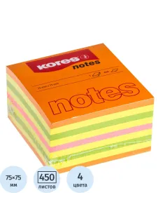 Стикеры Kores бум.для зам. 75х75 неон. гамма 4цв. 450л. 48465