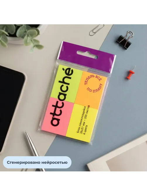 Стикеры с клеев. краем 38х51, неон, 4 цвета  50х4