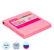Стикеры Attache с клеевым краем 76х76, неон, розовый 100л