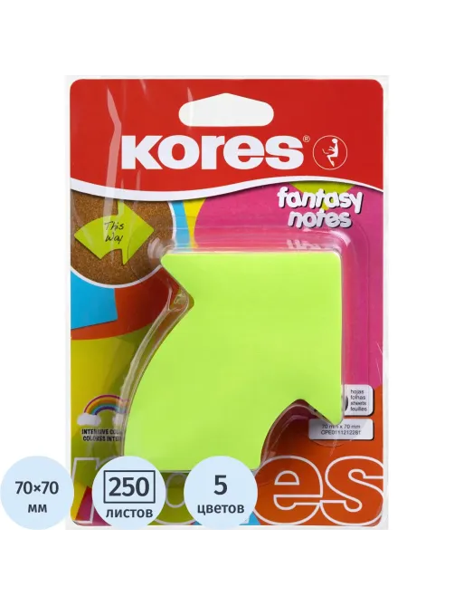 Стикеры фигурные Kores FANTASY ARROW 70x70мм,5смешан.неон.цв. по 250л 48704