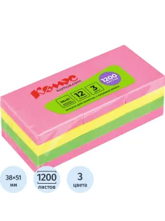Стикеры КОМУС с клеев.краем 38х51 неон.цвета 12 блоков