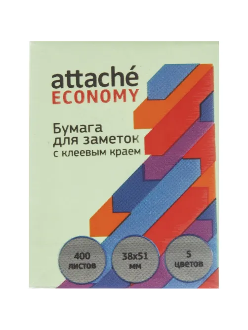 Бумага для заметок с клеевым краем  38x51 мм, 400 л, 5 цветов в асс