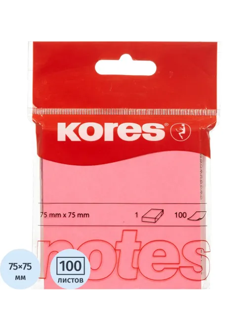 Стикеры Kores бум.для зам. 75х75 неоновая розовая 100л. '47075