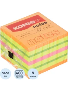 Стикеры Kores CUBO 50x50мм,смешан.неон.цв (оранж,желт,зелен,роз) 400л 48460