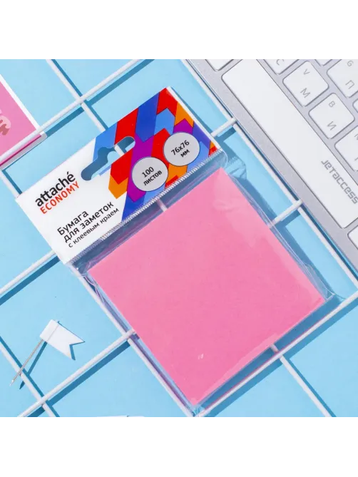 Стикеры Attache Economy с клеев.краем 76x76 мм 100 лист неоновый розовый