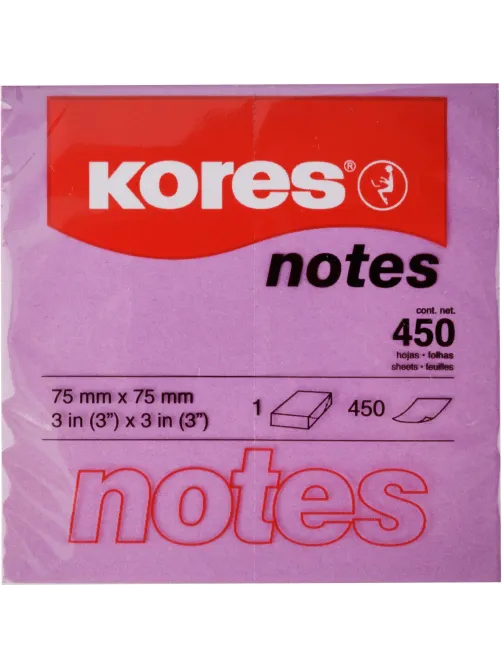 Стикеры Kores CUBO 75х75мм,смешан.неон.цв. (фиол,желт,син,зелен) 450л 48464