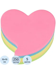 Стикеры фигурные Kores FANTASY HEART 70x70мм,5смешан.неон.цв. по 250л 48705