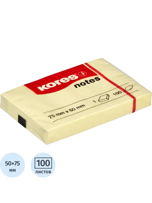 Стикеры Kores бум.для зам. 75х50 желтая 100л. '46057