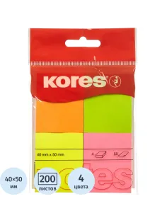 Стикеры Kores бум.для зам. 40х50 неон.гамма 4шт./уп.по 50л. '48450