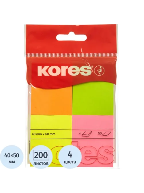 Стикеры Kores бум.для зам. 40х50 неон.гамма 4шт./уп.по 50л. '48450