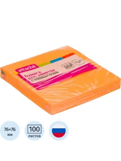 Стикеры Attache с клеев. краем 76х76, неон, оранж. 100л