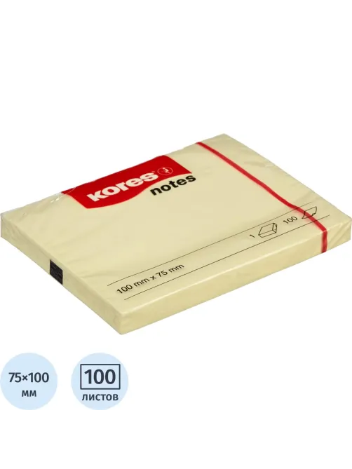 Стикеры Kores бум.для зам. 100х75 желтая 100л. '46100
