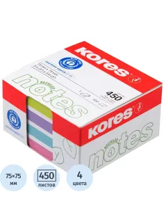 Стикеры Kores CUBO пастельный бум.для зам. 75х75 450л в карт кор 4цв 47463