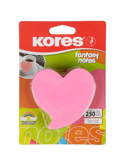 Стикеры фигурные Kores FANTASY HEART 70x70мм,5смешан.неон.цв. по 250л 48705