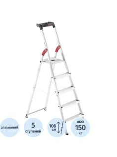 Стремянка HAILO L60 5 ступенек Н=280см с лотком, алюм (8160-507)