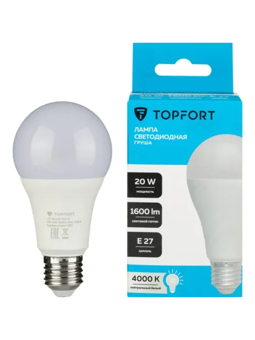 Лампа светодиодная Topfort E27 20W 4000K груша