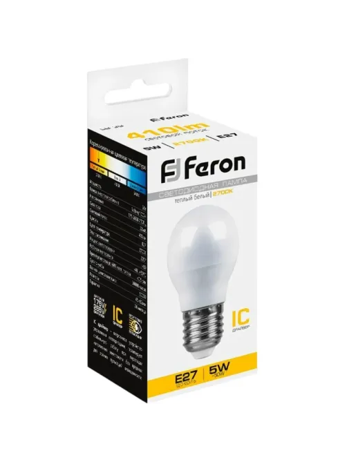 Лампа светодиодная Feron LB-38 Шарик E27 5W 175-265V 2700K(25404)