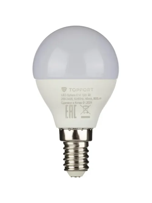 Лампа светодиодная Topfort E14 10W 3000K шар