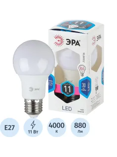 Лампа светодиодная Эра LED A60-11W-840-E27  4000k нейтр.бел. ст.колба