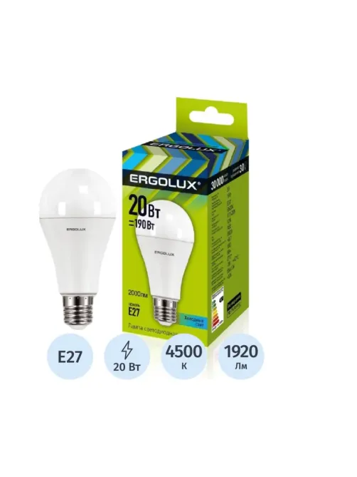 Лампа светодиодная Ergolux LED-A65-20W-E27-4K,ЛОН