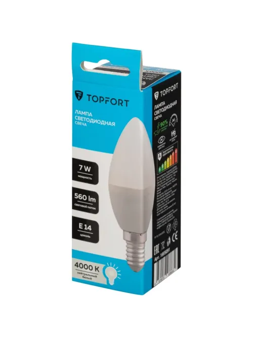 Лампа светодиодная Topfort E14 7W 4000K свеча