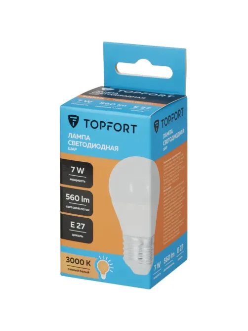 Лампа светодиодная Topfort E27 7W 3000K шар