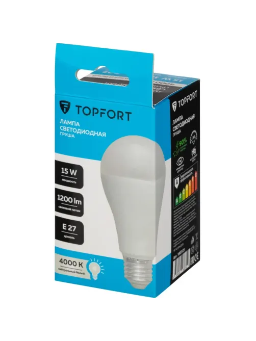 Лампа светодиодная Topfort E27 15W 4000K груша