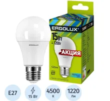 Лампа светодиодная Ergolux   LED-A60P-15W-E27-4K,1
