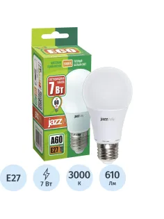Лампа светодиодная PLED- ECO- A60  7w E27 3000K 220V/50Hz  Jazzway груша