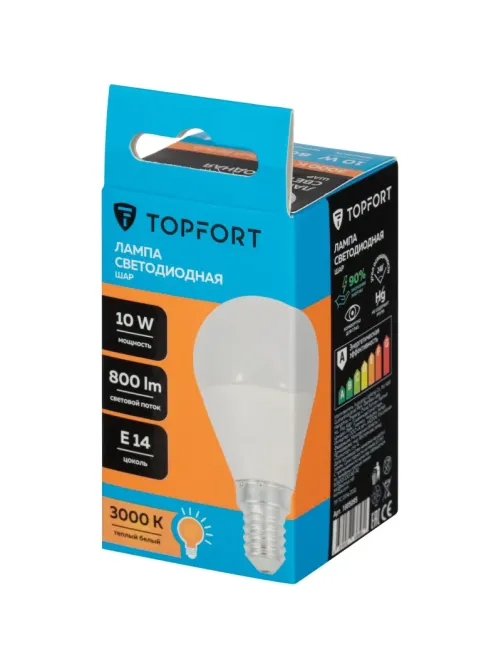 Лампа светодиодная Topfort E14 10W 3000K шар
