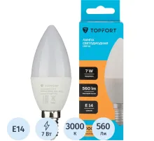 Лампа светодиодная Topfort E14 7W 3000K свеча