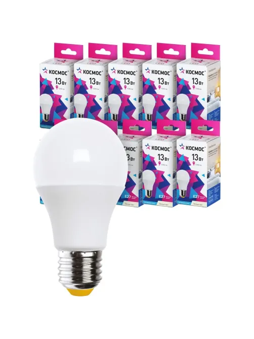Лампа светодиодная КОСМОС А60 13W Е27 3000K 10 шт/уп (LED13wA60E2730_10)