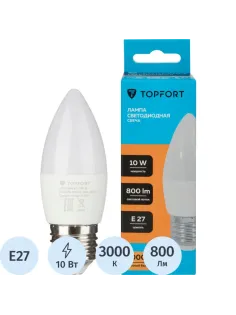 Лампа светодиодная Topfort E27 10W 3000K свеча