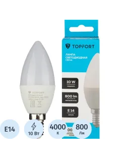 Лампа светодиодная Topfort E14 10W 4000K свеча