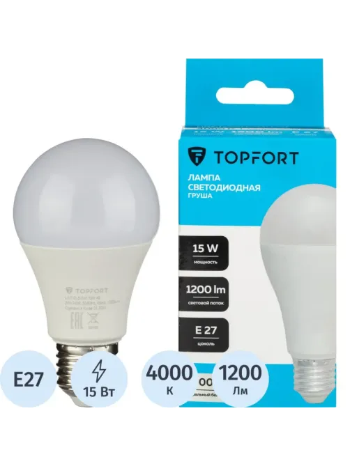 Лампа светодиодная Topfort E27 15W 4000K груша