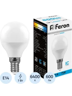 Лампа светодиодная Feron LB-95 Шарик E14 7W 175-265V 6400K(25480)