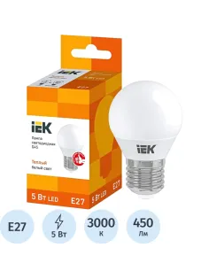 Лампа светодиодная IEK ECO G45 LLE-G45-5-230-30-E27 5Вт 3000К E27