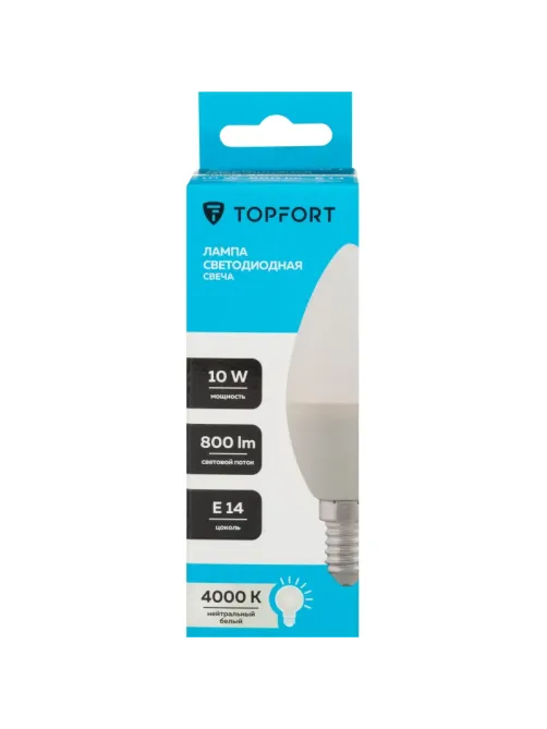 Лампа светодиодная Topfort E14 10W 4000K свеча