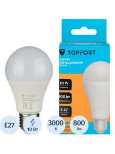 Лампа светодиодная Topfort E27 10W 3000K груша