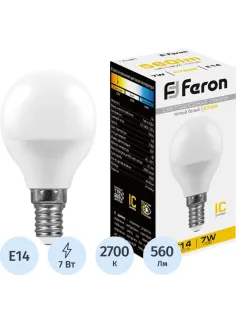 Лампа светодиодная Feron LB-95 Шарик E14 7W 175-265V 2700K(25478)