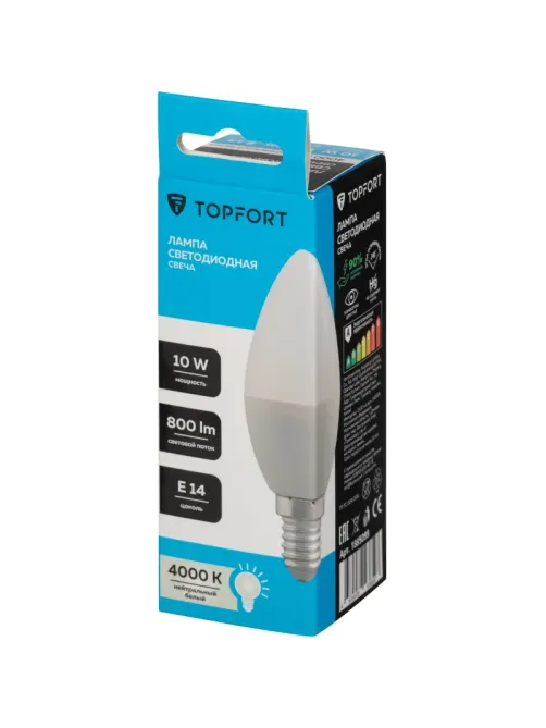 Лампа светодиодная Topfort E14 10W 4000K свеча